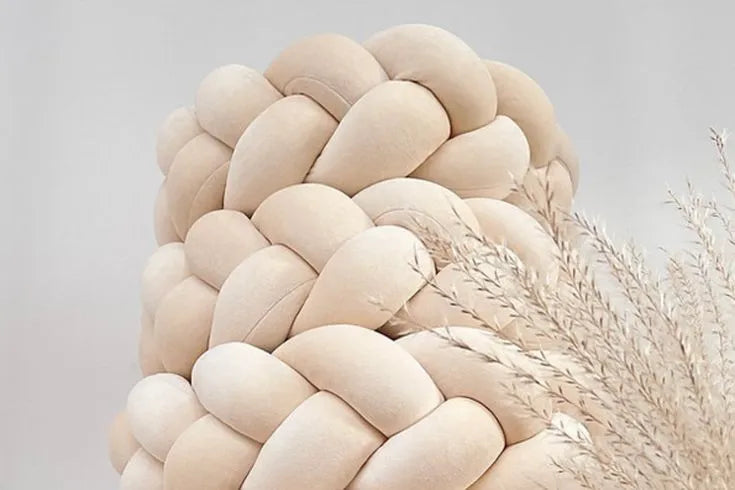 close up 3 strand braided crib bumper light cream cotton velour texture, OEKO-TEX certified