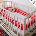 3 strand braided crib bumper solid red in standard white crib, nursery decor, machine washable