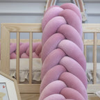 rose mermaid braid crib bumper close-up wooden crib cotton velour texture