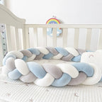 3 strand braided crib bumper white blue gray in standard white crib, boy nursery