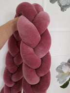 Fresia velvet 3-strand braided crib bumper close-up, handmade hypoallergenic cotton baby crib bumper