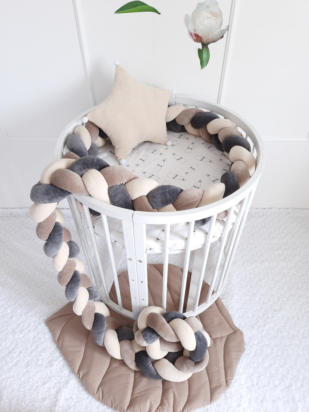 Braided Crib Bumper – 3 Strand | Soft Cotton Baby Bumper for Crib Protection & Nursery Decor