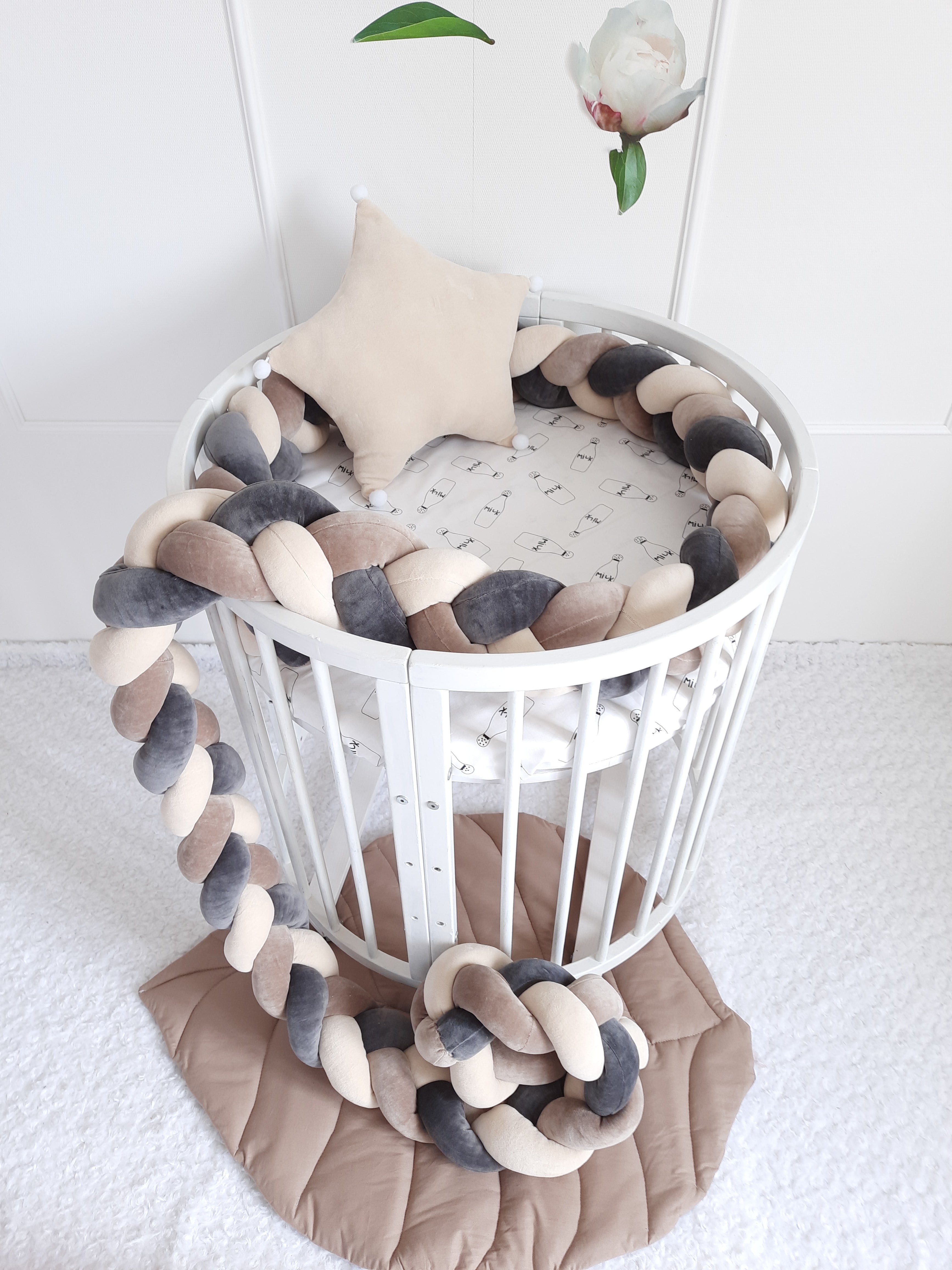 Braided Crib Bumper – 3 Strand | Soft Cotton Baby Bumper for Crib Protection & Nursery Decor