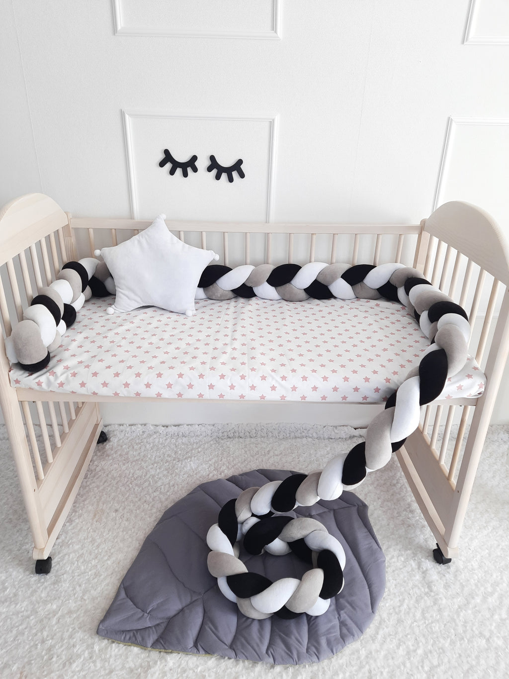 Braided Crib Bumper – 3 Strand | Soft Cotton Baby Bumper for Crib Protection & Nursery Decor