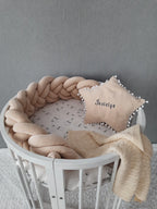 beige double braided crib bumper round crib cotton velour hypoallergenic fill