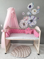 pink double braided crib rail cover wooden crib girl nursery floral wall decal