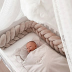 beige mermaid braid crib bumper newborn white crib canopy overhead view