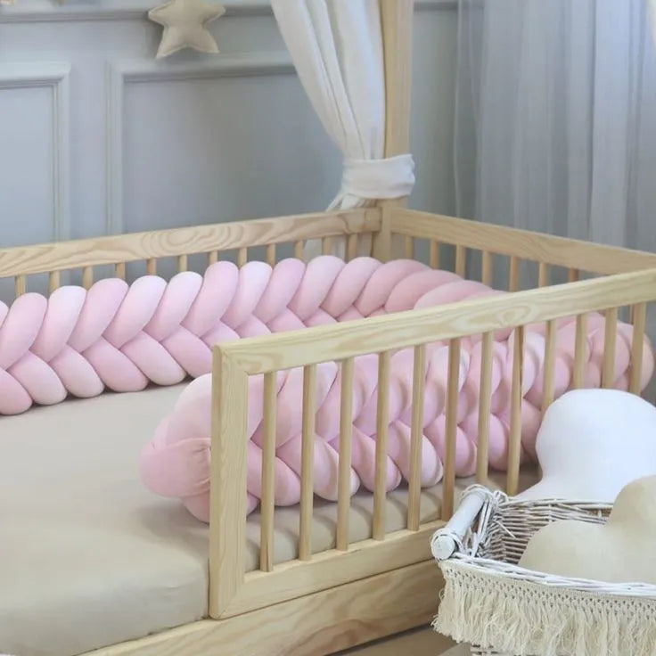 light pink mermaid braided crib bumper toddler floor bed wooden frame nursery