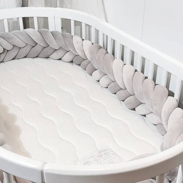 warm gray mermaid braid bumper round crib top view cotton velour hypoallergenic