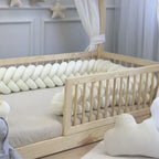 cream mermaid braid crib bumper floor bed wooden frame cloud pillow neutral nursery