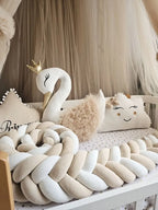white cream mermaid braided crib bumper white crib girl nursery swan pillow canopy
