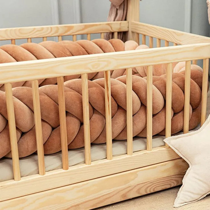 brown mermaid braid crib bumper wooden floor bed cotton velour crib rail cover