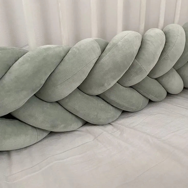 sage green mermaid braid crib bumper close-up cotton velour neutral nursery