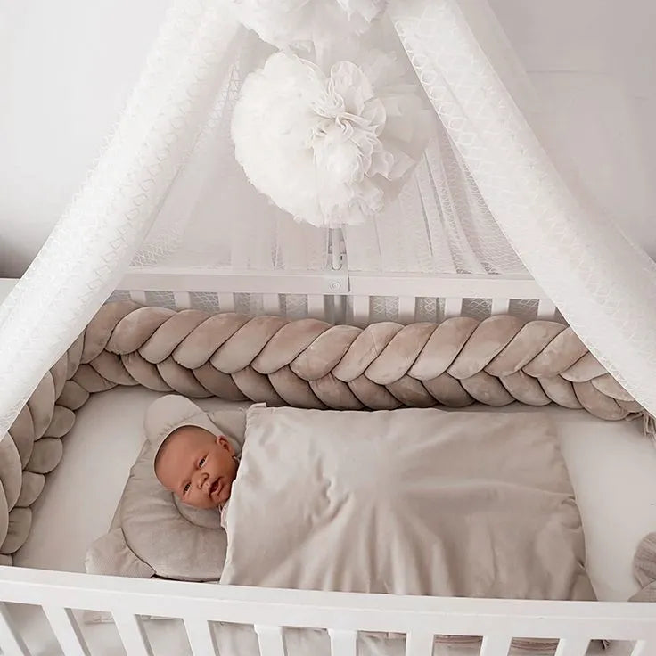 warm beige mermaid braided crib bumper newborn sleeping white crib canopy