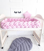 pink double braided crib bumper full crib view girl nursery handmade