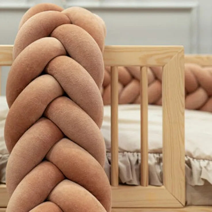 coffee mermaid braided crib bumper close-up wooden floor bed crib rail cover