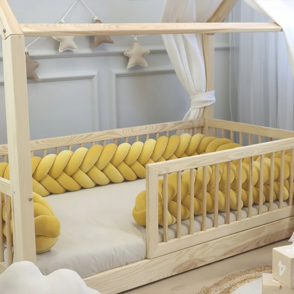 yellow mermaid braid crib bumper toddler floor bed wooden house frame nursery