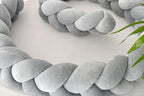 3 strand braided crib bumper gray cotton velour close up, machine washable baby bumper