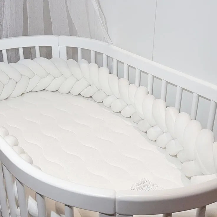 white mermaid braid crib bumper round crib top view OEKO-TEX certified cotton
