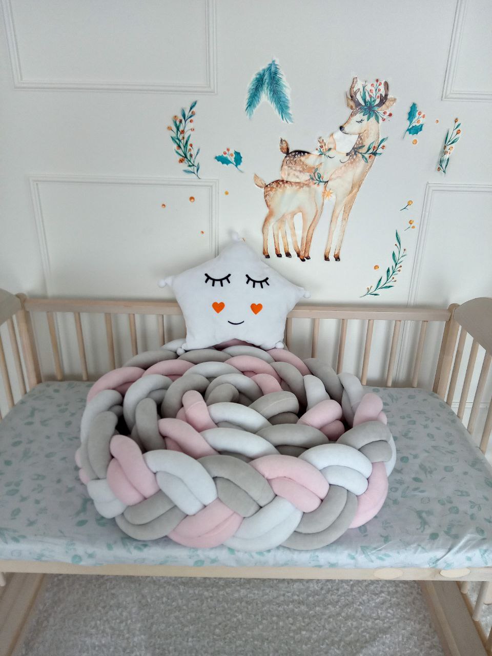 Double braided Crib Bumper | Premium Cotton & Hypoallergenic Fill