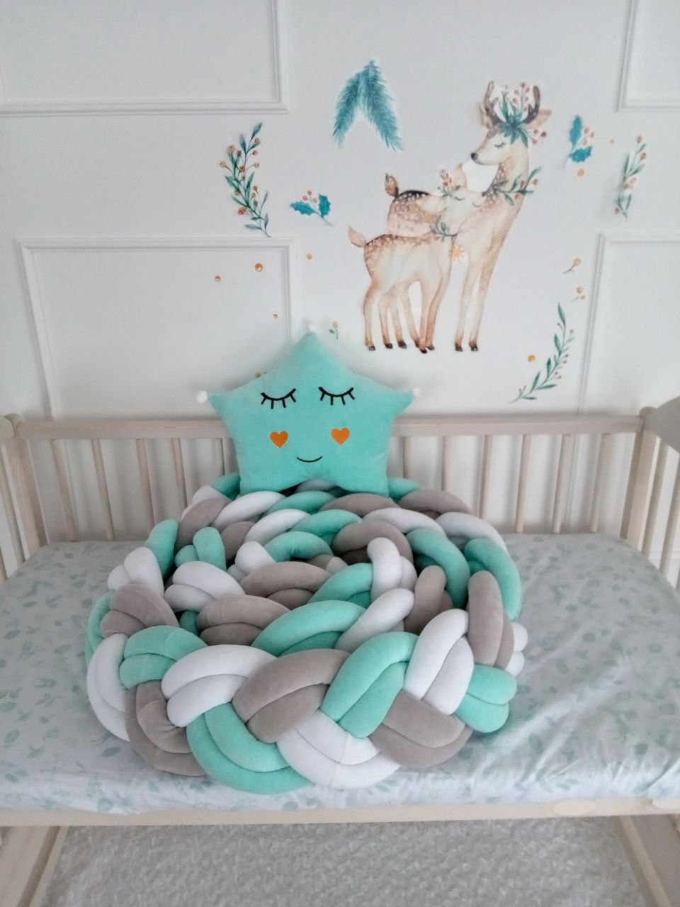 Double braided Crib Bumper | Premium Cotton & Hypoallergenic Fill