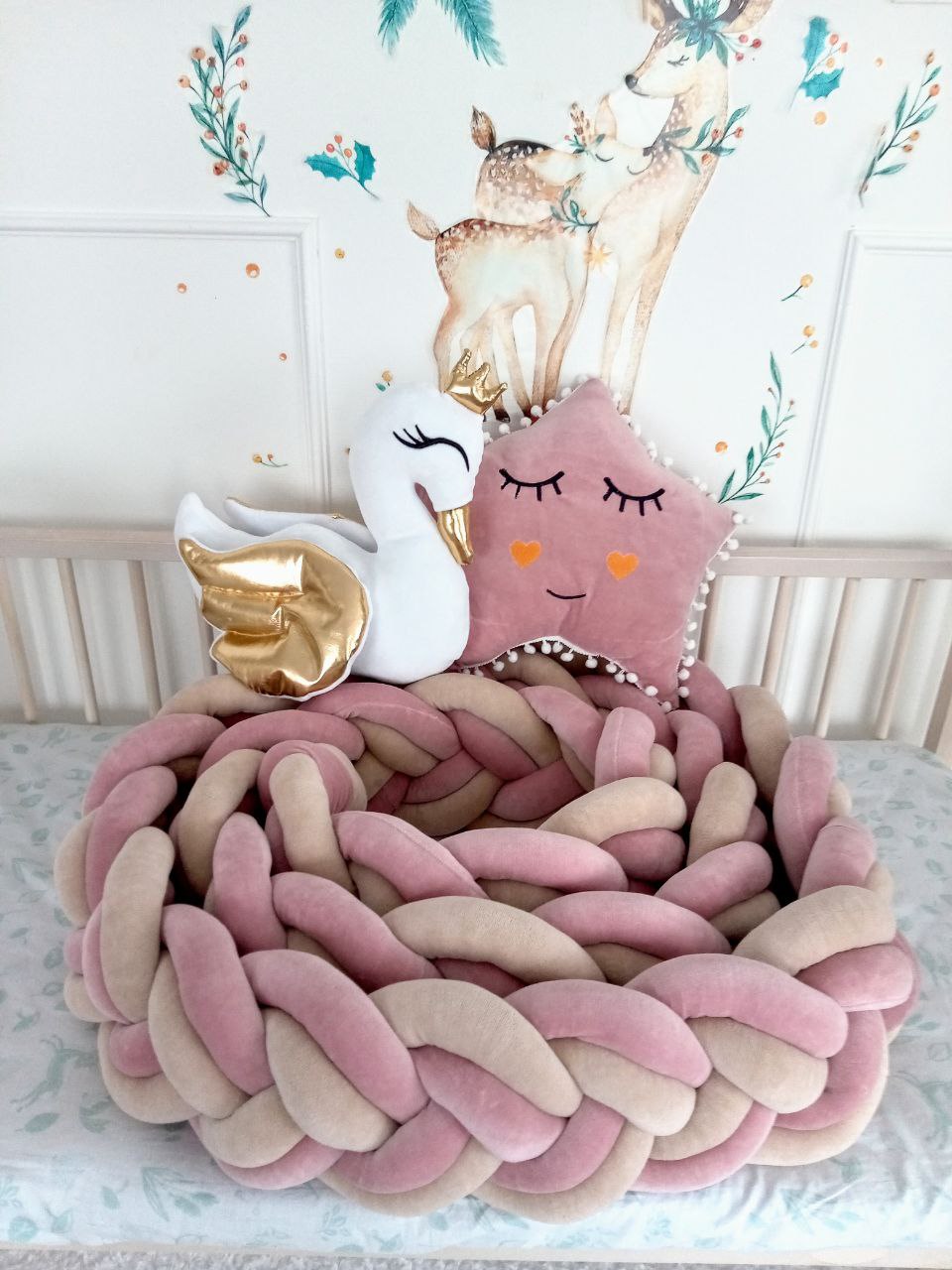 Double braided Crib Bumper | Premium Cotton & Hypoallergenic Fill